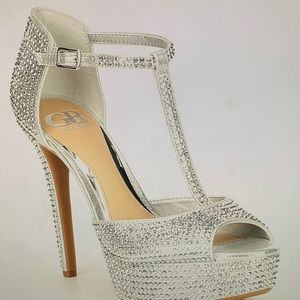 Gianni Bini| Peep Toe Studded Silver Heels